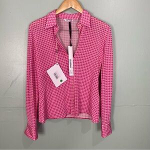 Caliban Pink Printed Button Down‎ Top Blouse Sz 12